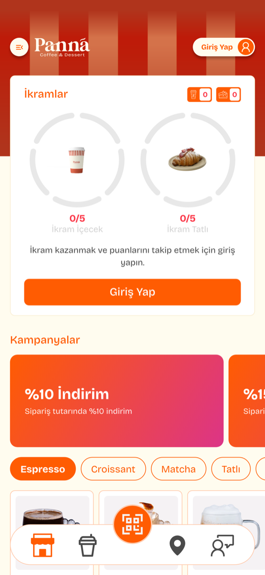Panna mobil uygulaması ana ekranı: sadakat ikramları ve kampanyalar